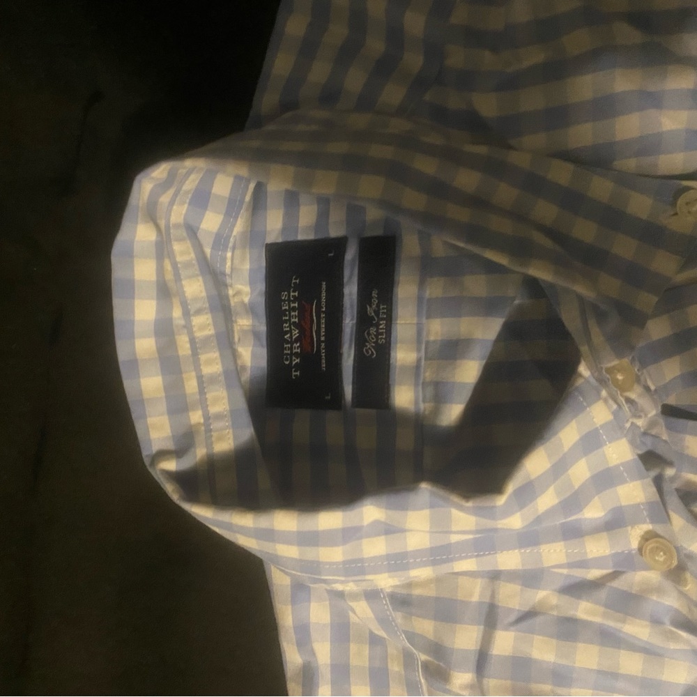 Size L. Charles Tyrwhitt Dress Shirt Mens Large Extra Slim Light Blue White